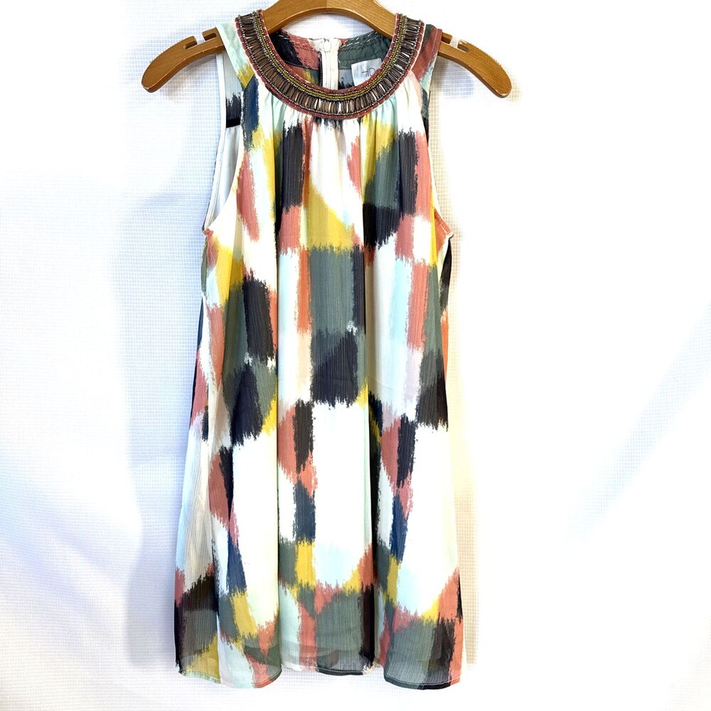 Anthropologie HD In Paris Sleeveless Beaded Collar Swing Dress - 4P - Boho Chic